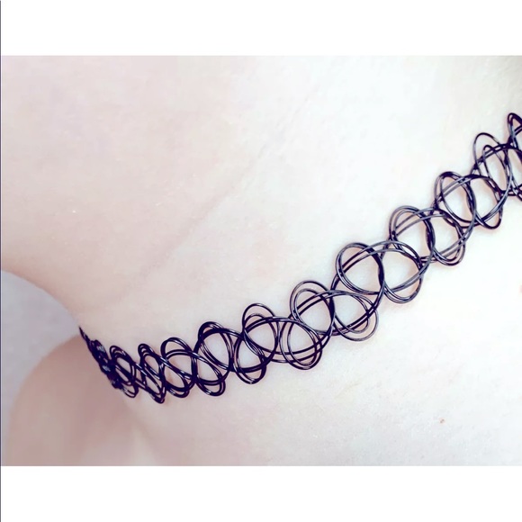 X2 Tattoo Choker Stretch Necklace Black Retro Henna Vintage Elastic Boho 90s US - Picture 2 of 3